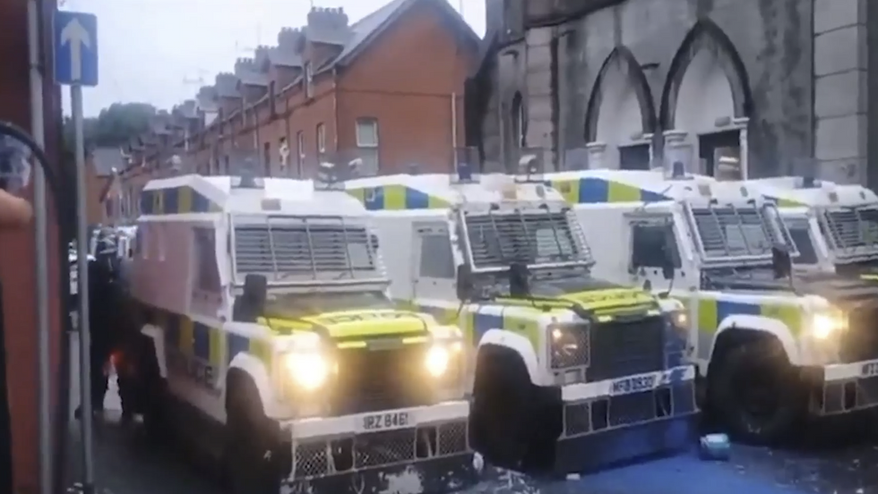 Riot vans in attendance at Ballymena