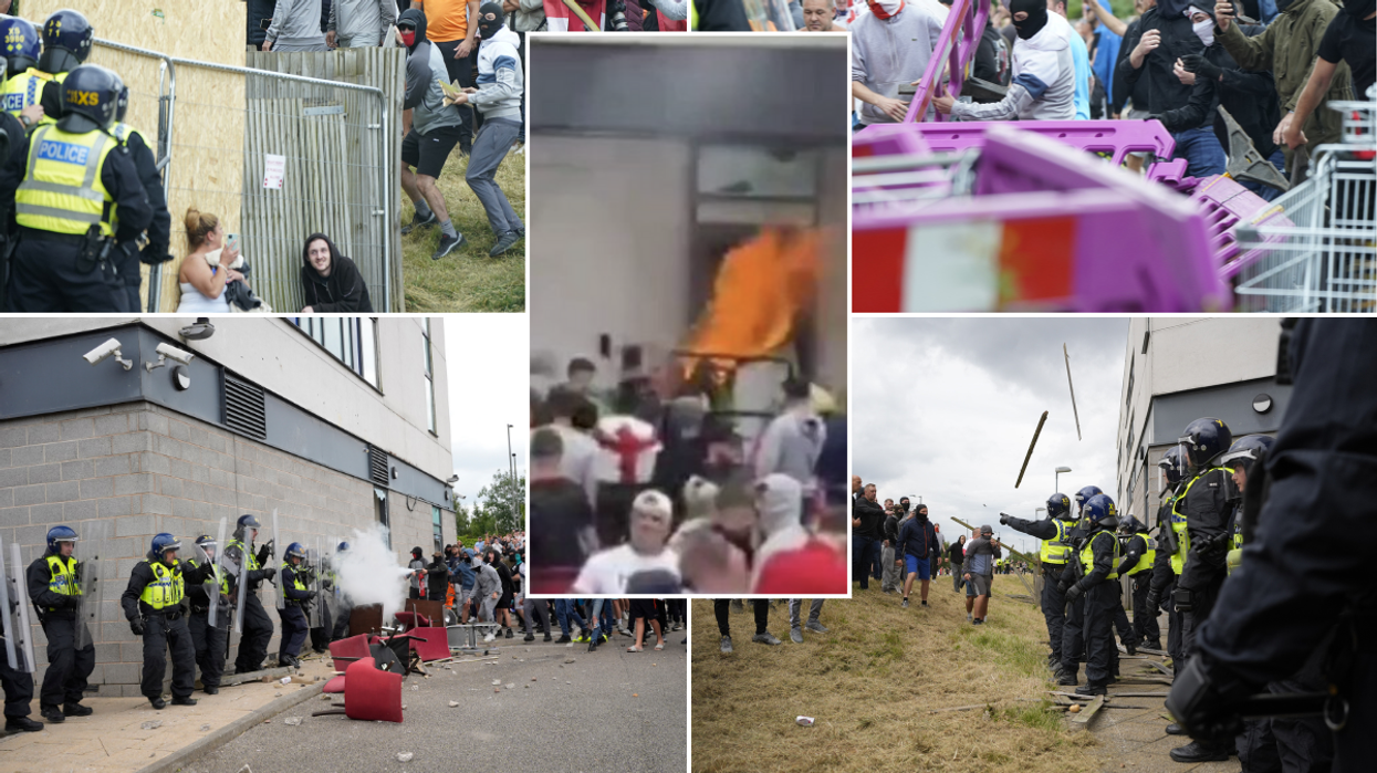 Balaclava-clad protesters smash windows and set fire at asylum seeker hotel in Rotherham as police forced to RETREAT