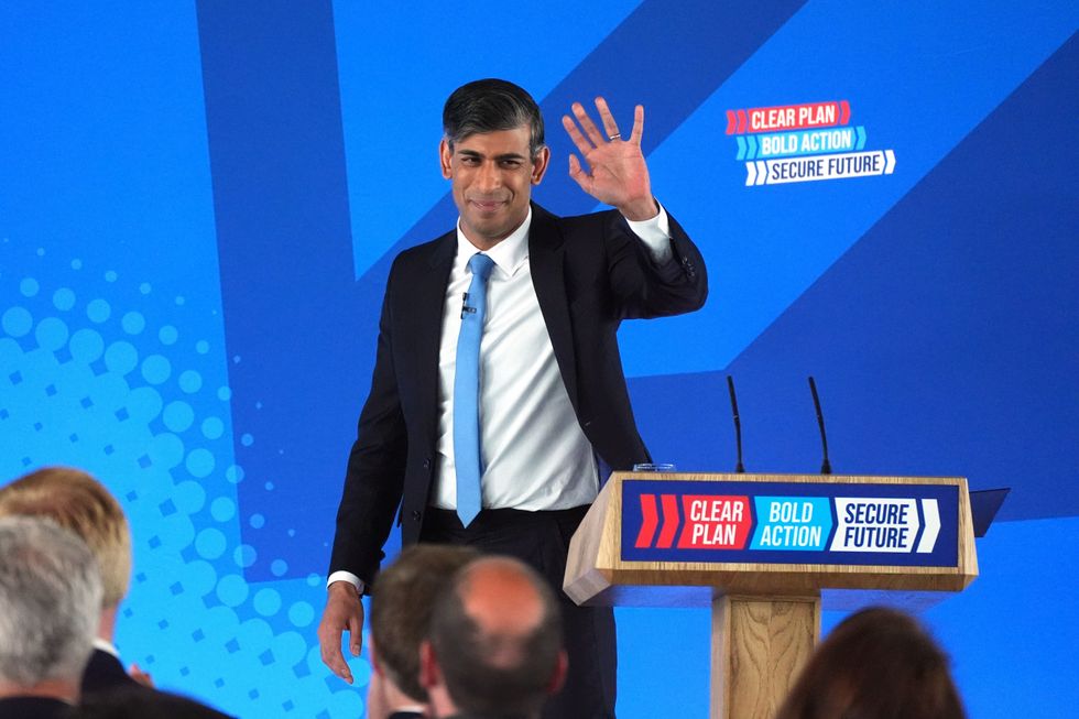 Rishi Sunak after launching the Conservative Party General Election manifesto at Silverstone
