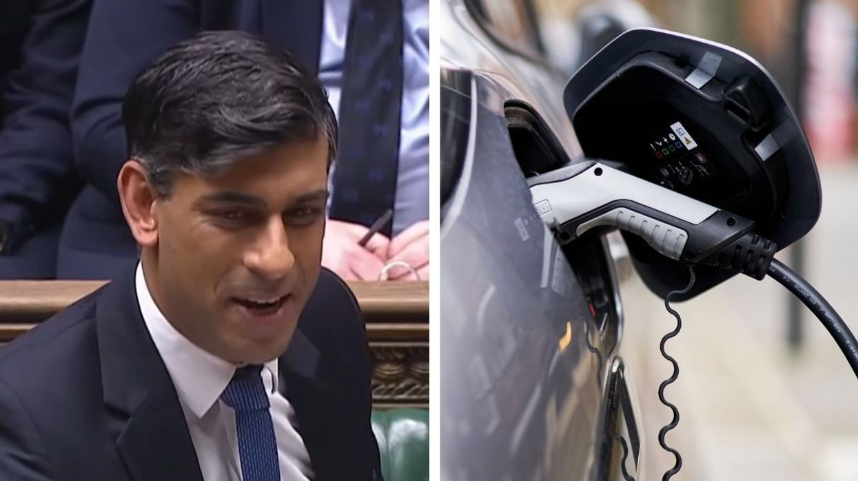 Rishi Sunak and an EV charging