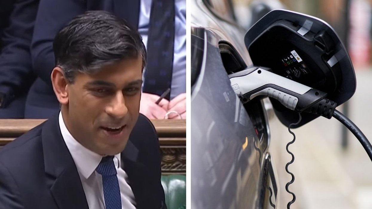Rishi Sunak and an EV charging