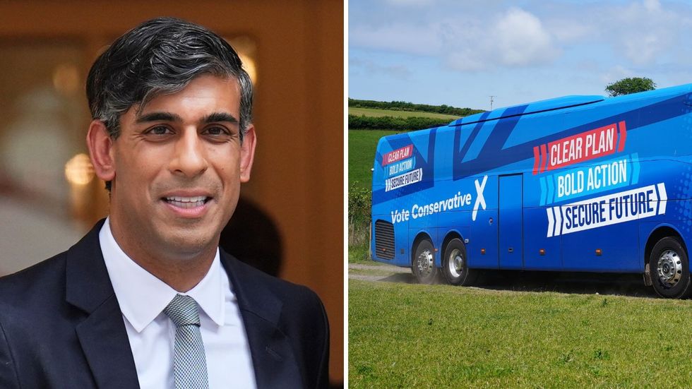 Rishi Sunak and Conservative Party battle bus