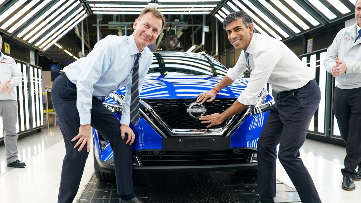Rishi Sunak and Jeremy Hunt at the Nissan EV factory