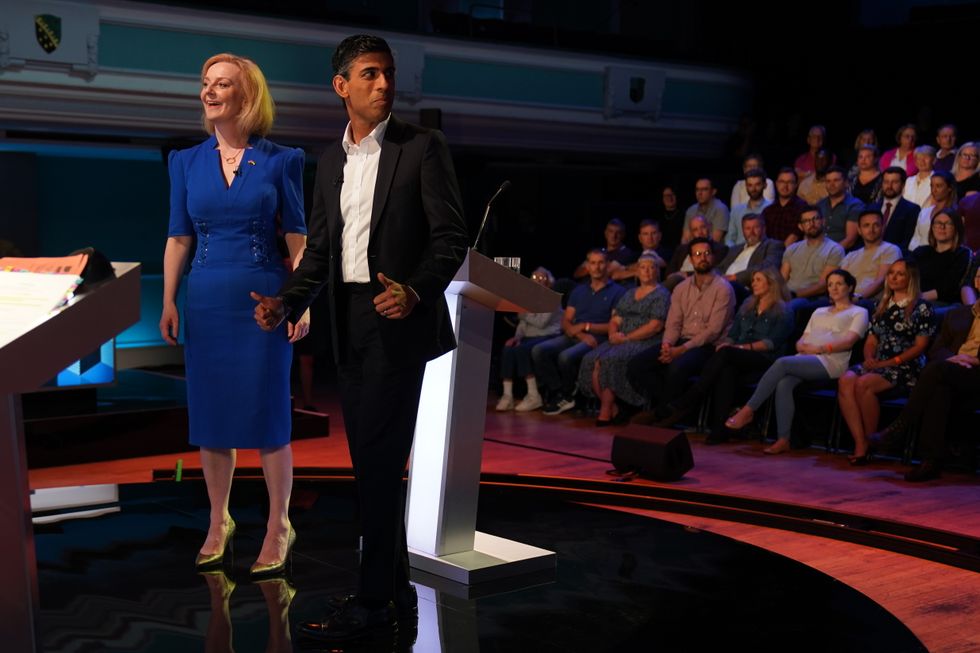 Rishi Sunak and Liz Truss before taking part in the Tory leadership debate, based in Stoke-on-Trent