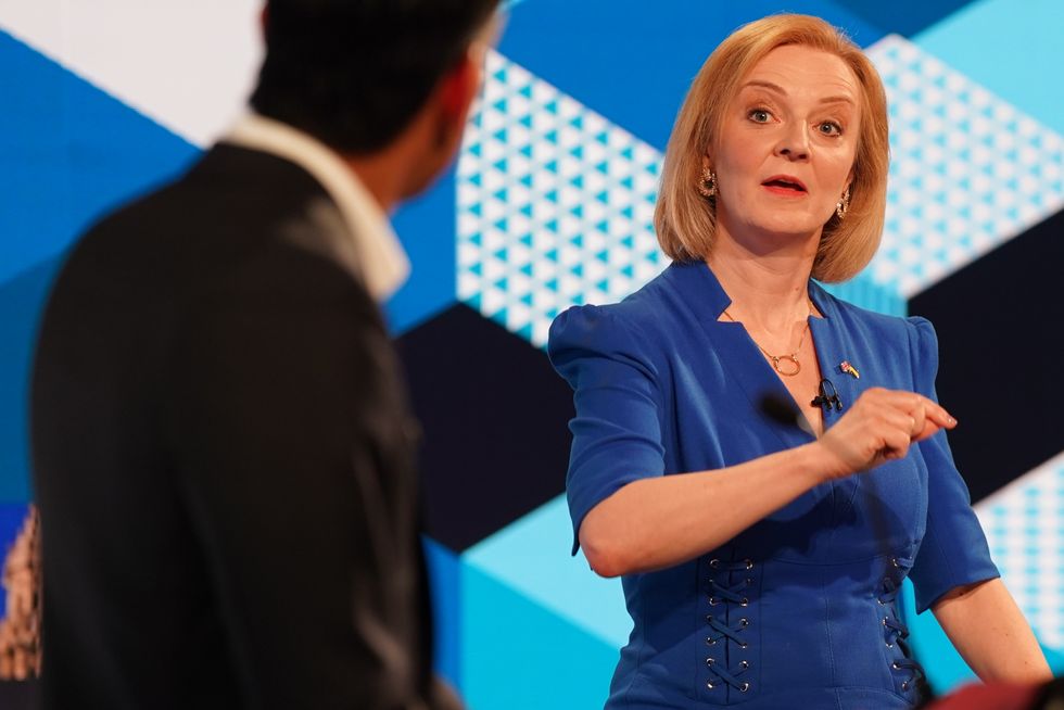 Rishi Sunak and Liz Truss taking part in the Tory leadership debate