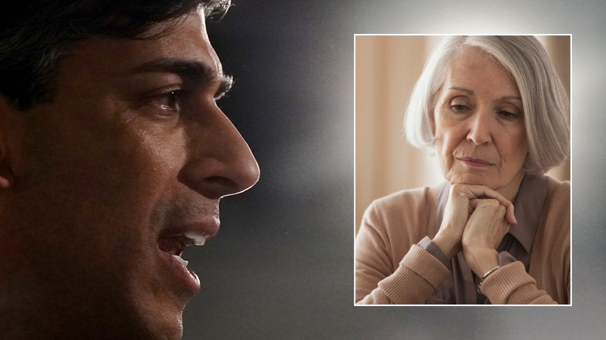 Rishi Sunak and woman looking worried