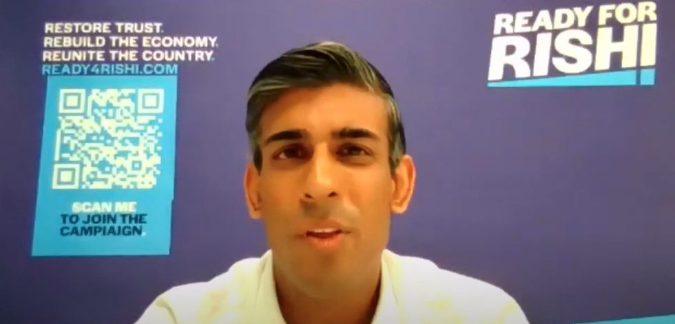 Rishi Sunak appearing during the digital hustings on Friday