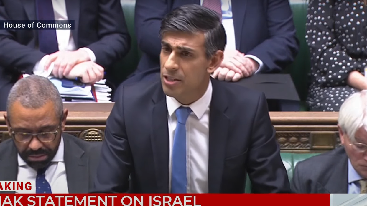 Rishi Sunak appearing in the House of Commons to update MPs on Israel