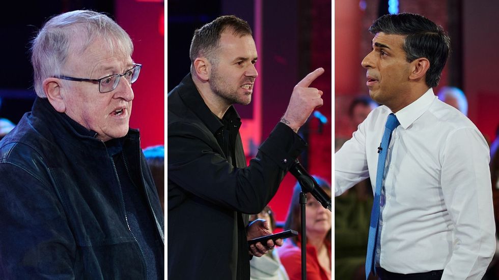 Rishi Sunak at People's Forum with photos of audience asking questions