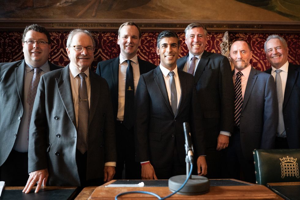 Rishi Sunak (centre) meeting with members of the 1922 Committee in the Houses of Parliament, London after it was announced he will become the new leader of the Conservative party after rival Penny Mordaunt dropped out. Picture date: Monday October 24, 2022.