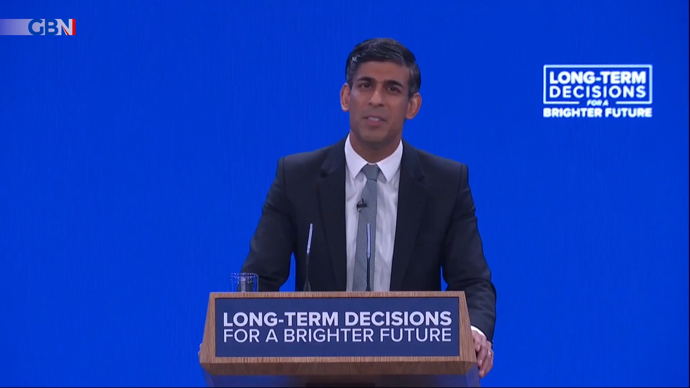 Rishi Sunak gives his keynote speech at the Conservative Party Conference in Manchester