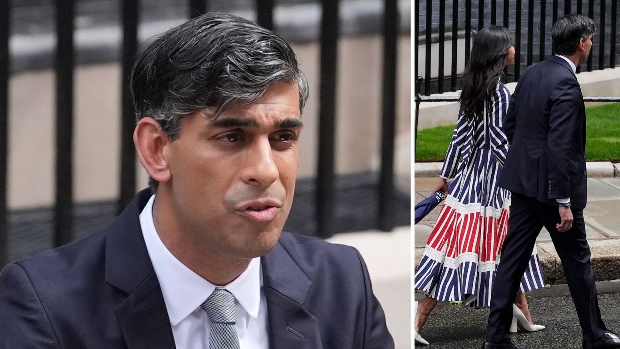 Rishi Sunak making Prime Minister resignation speech as he steps down as Conservative Party leader outside Downing Street before leaving with wife