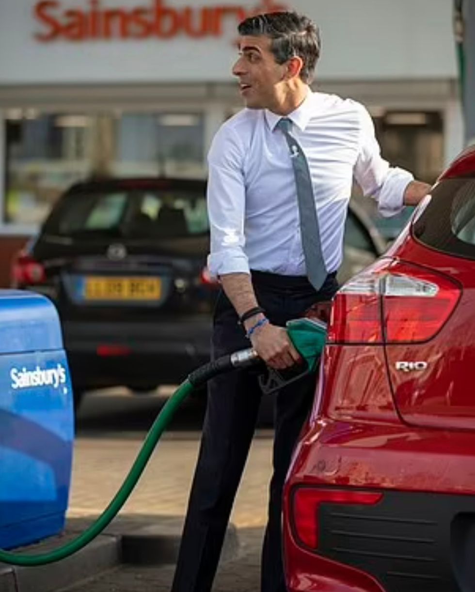 Rishi Sunak poses at a petrol station in another PR gaffe from earlier this year