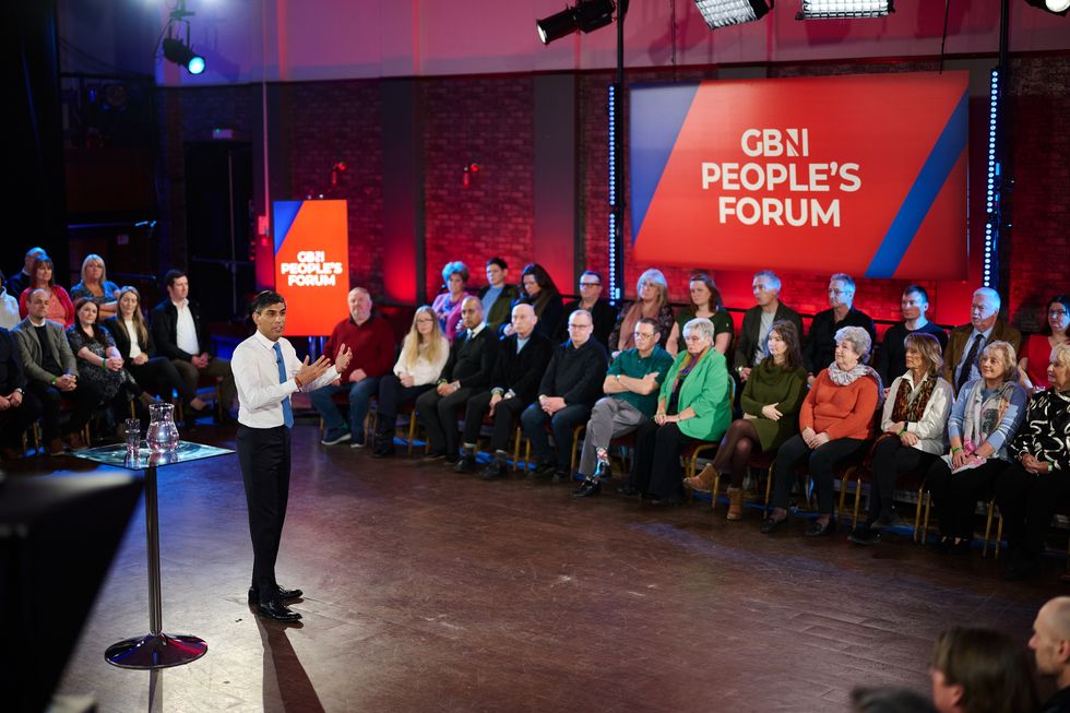 Rishi Sunak speaks to the audience in the first People's Forum on GB News in February