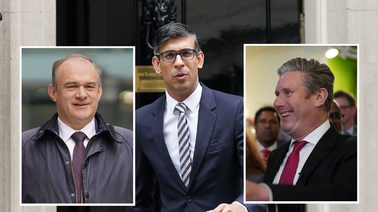 Rishi Sunak, with Ed Davey and Keir Starmer inset