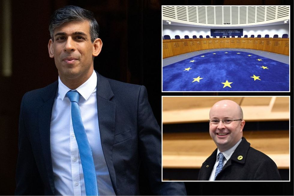 Rishi Sunak with Patrick Grady and an inset of the ECHR