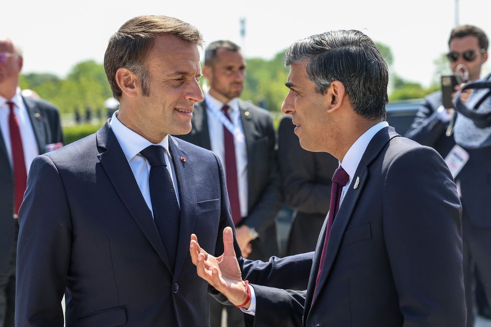 Rishi Sunak with President of France, Emmanuel Macron following the UK national commemorative event for the 80th anniversary of D-Day,