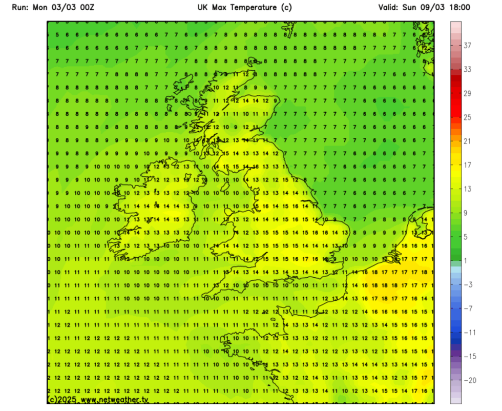 Rising temperature map