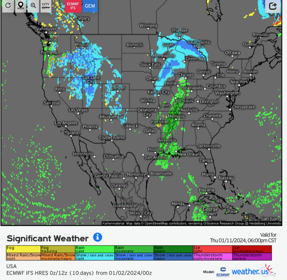 Risk of snow across the US
