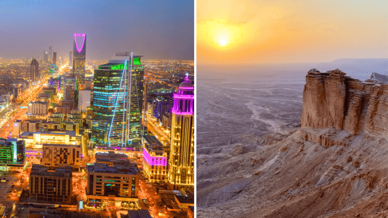 Riyadh cityscape at night / Edge of the World Saudi Arabia Riyadh