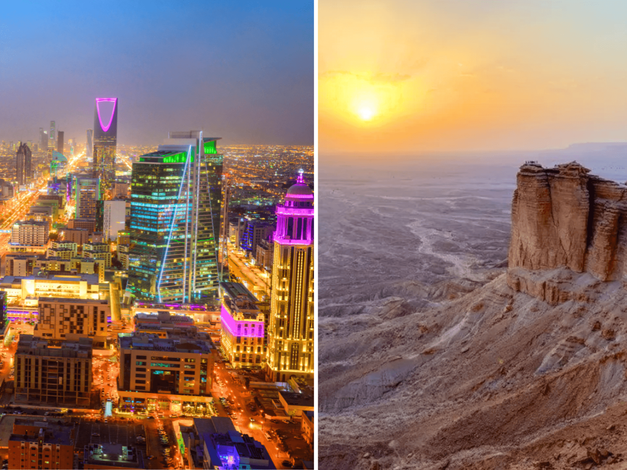 Riyadh cityscape at night / Edge of the World Saudi Arabia Riyadh