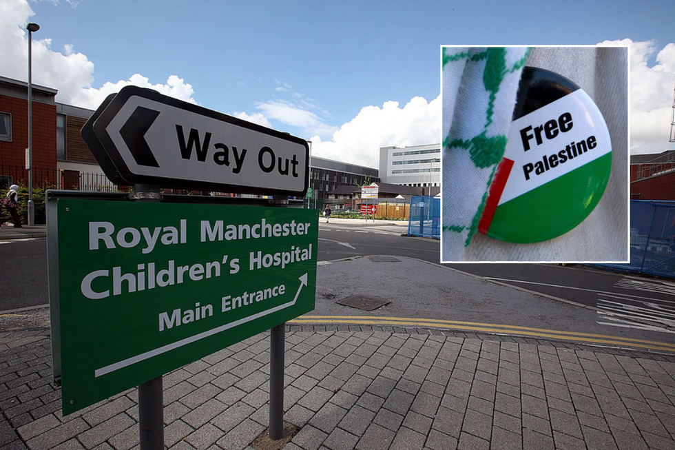 RMCH  and a Free Palestine badge