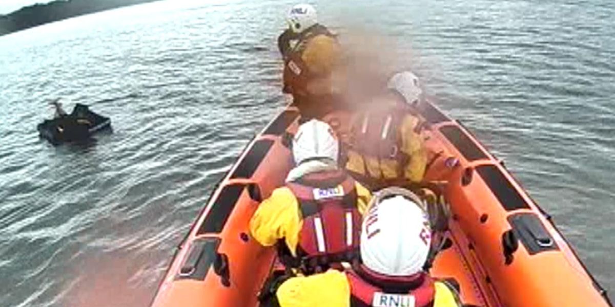 Watch the moment RNLI crew rescue man stranded on inflatable mattress Watch the moment RNLI crew rescue man stranded on inflatable mattress