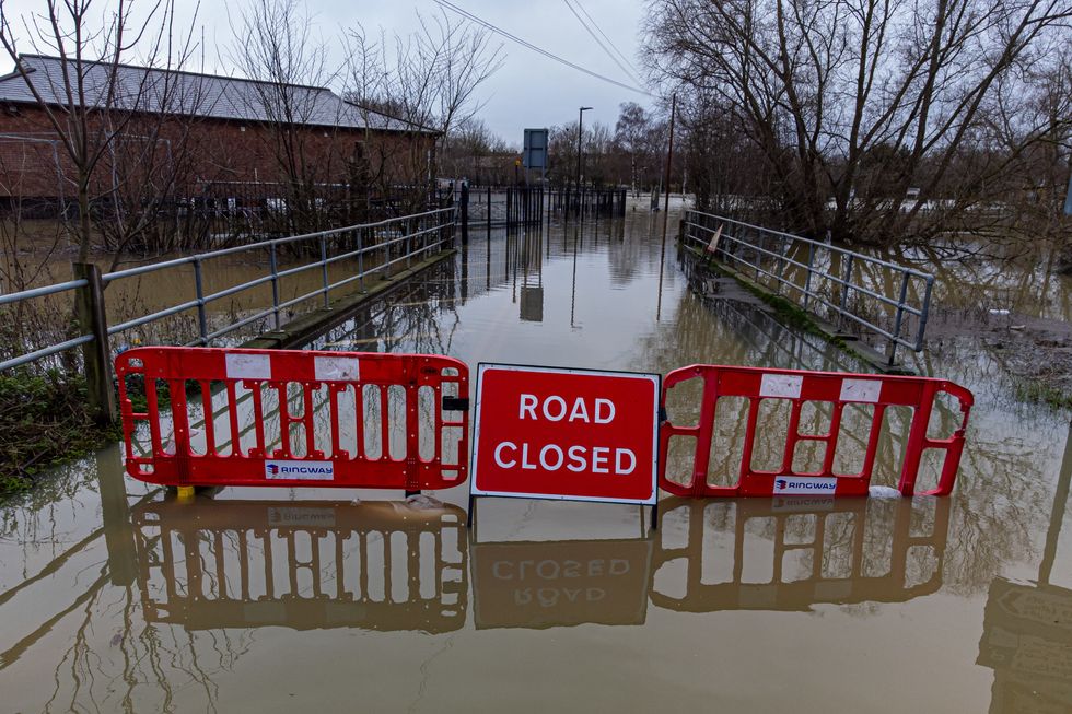 Road closed due to flooding in Tewkesbury