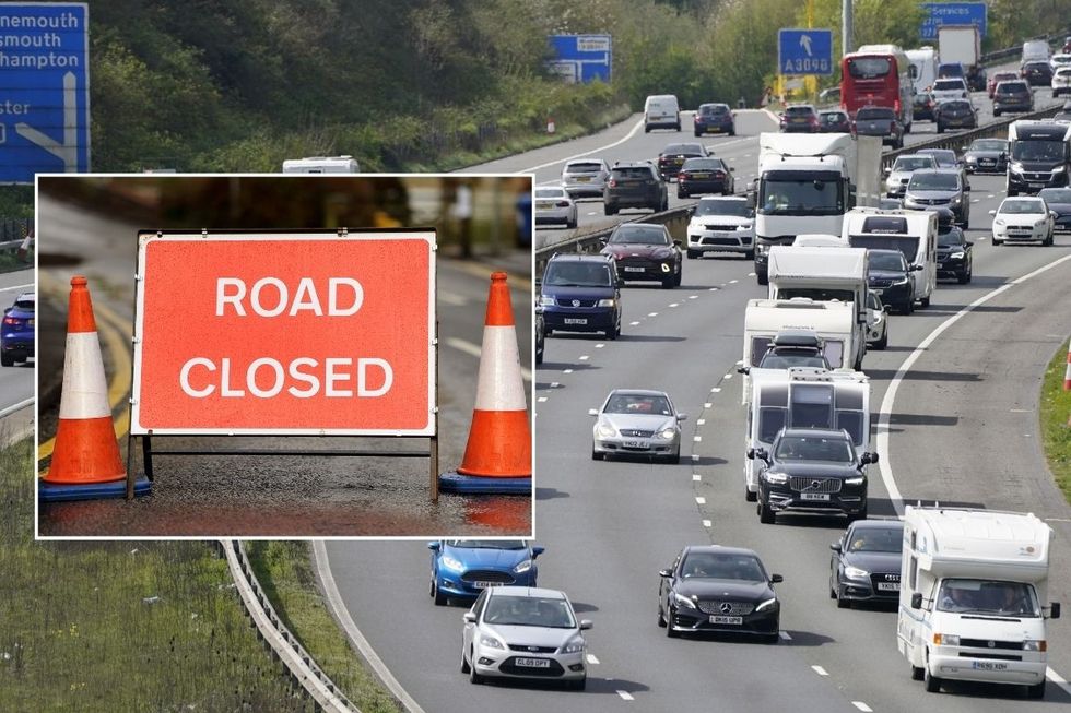 Road closed sign and a busy motorway