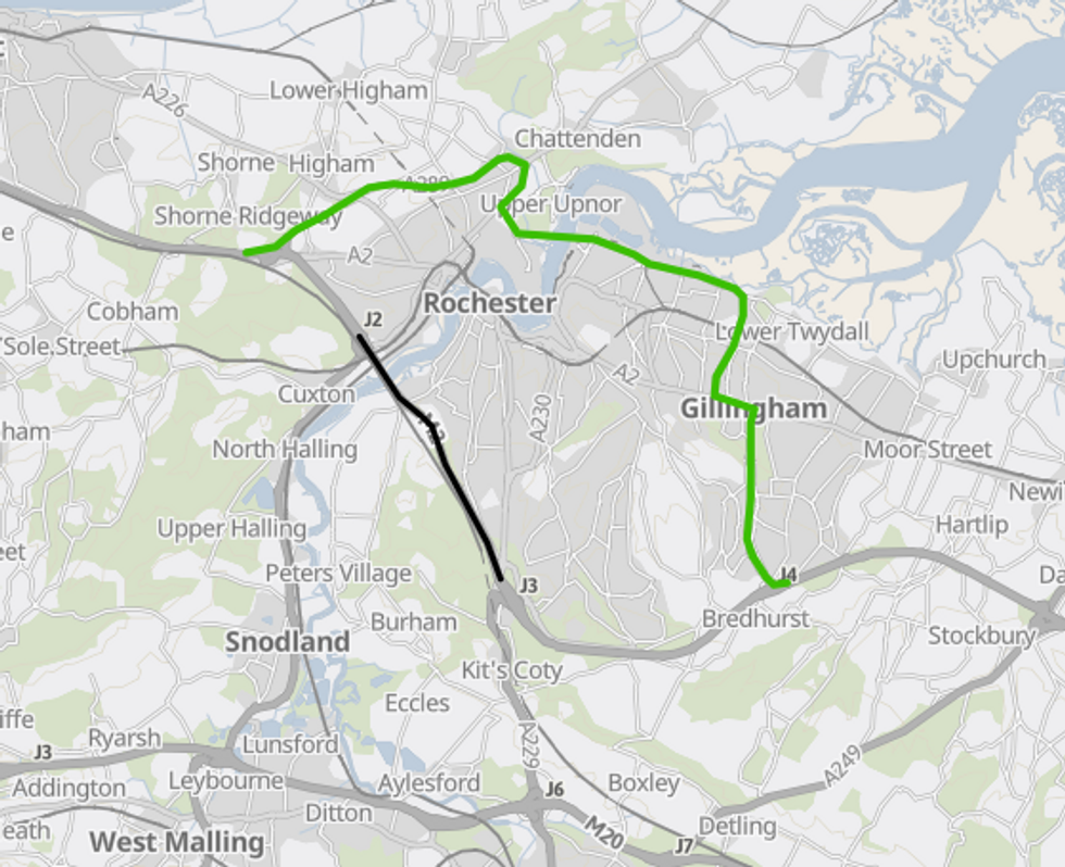 Road closures of M2 on map