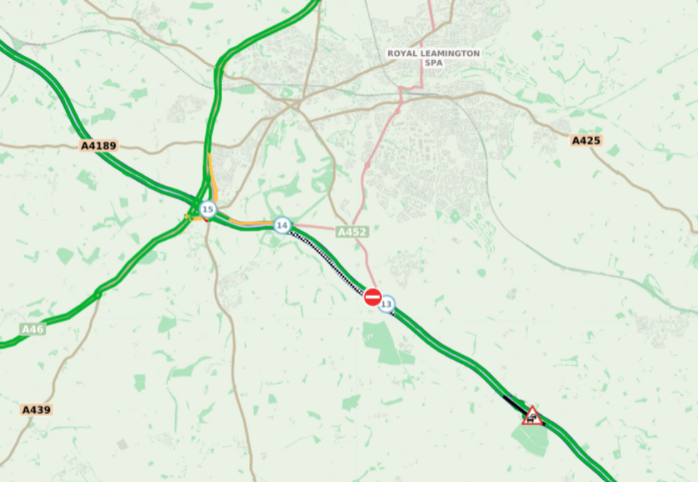 Road closures of M40 on map