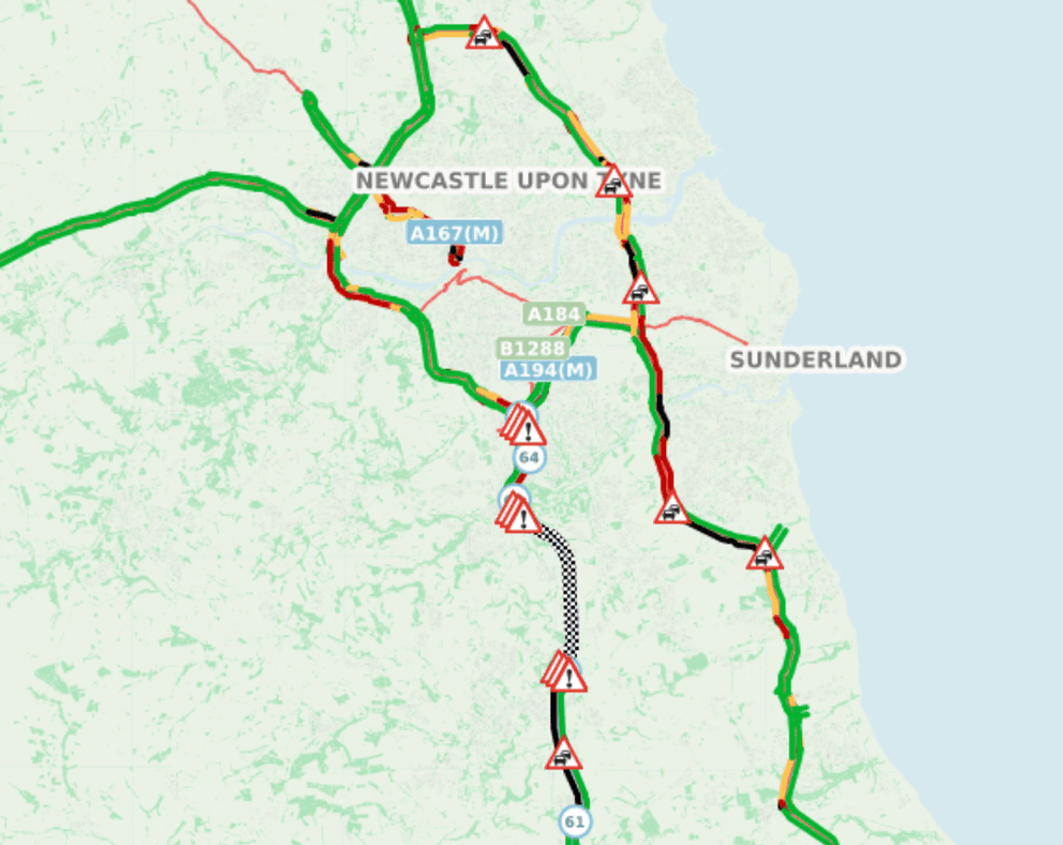 Problemas de tráfego rodoviário em torno de Sunderland