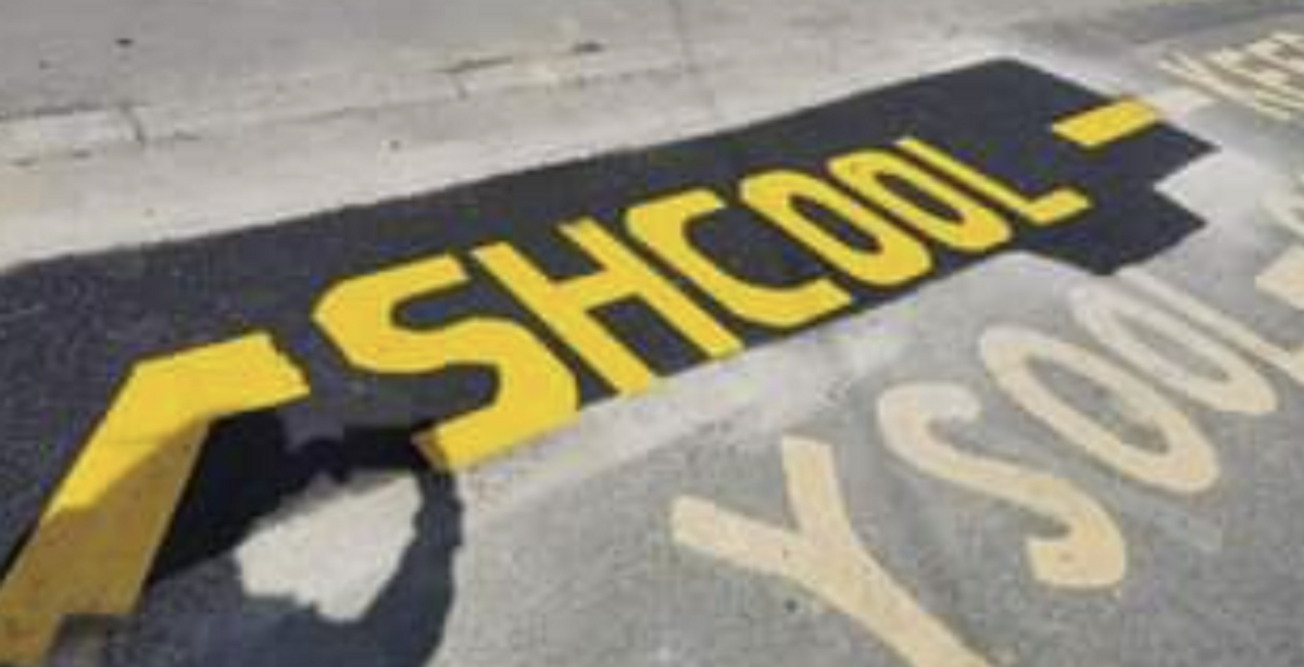 Road workers make humiliating error after mis-spelling 'school' in English and Welsh outside primary 