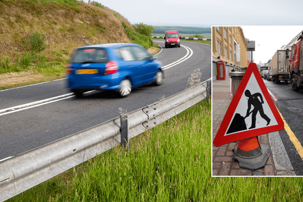 Road works sign and motorway improvements