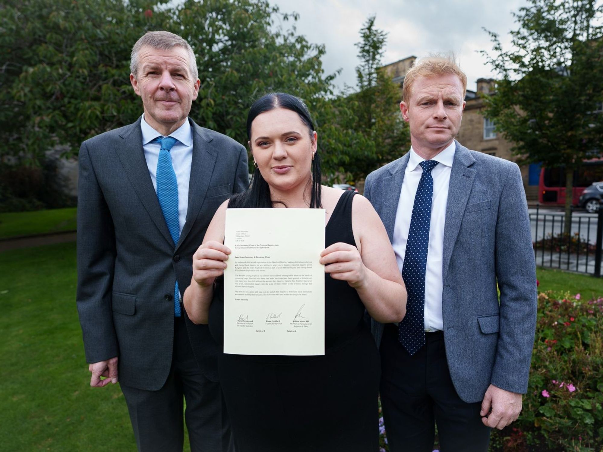 Robbie Moore, Bradford abuse gangs victim Fiona Goddard and solicitor David Greenwood