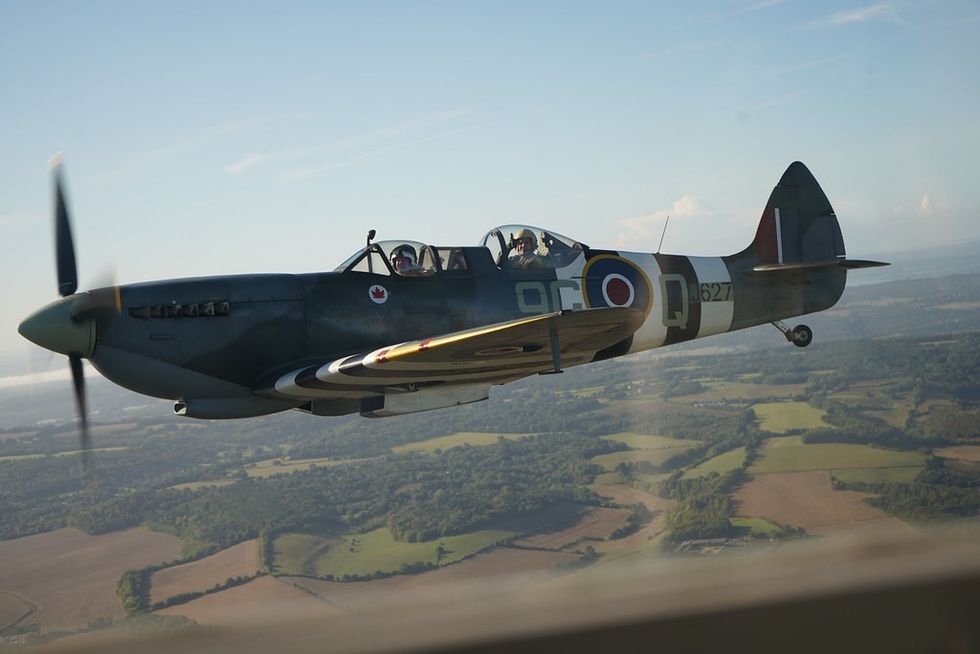 Robert Jenrick gives a thumbs up from the cockpit of a Spitfire