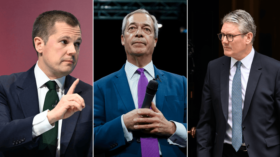 Robert Jenrick (left, Nigel Farage (middle), Keir Starmer (right)