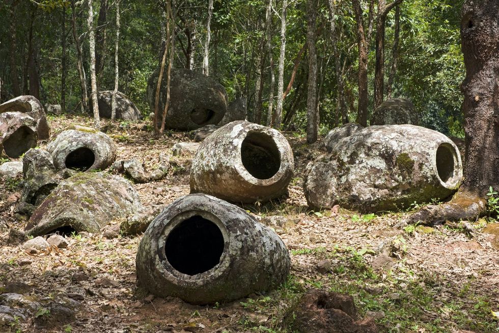 Rock jars at the Plain of Jars in Xieng Khouang Plateau, Laos