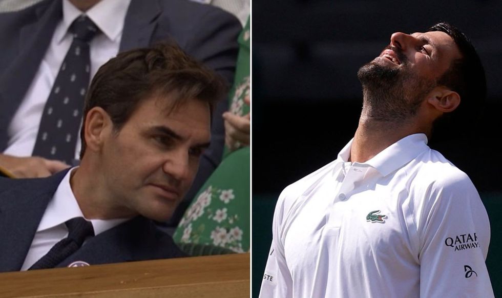 Roger Federer was in attendance at Wimbledon as Novak Djokovic initially struggled