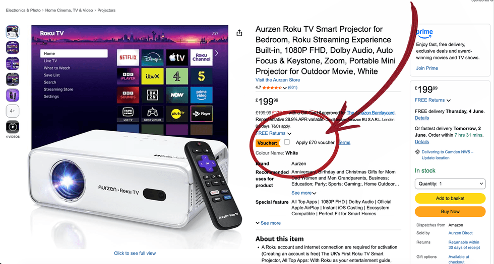 Roku discount voucher on Amazon