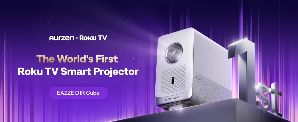 Roku projector pictured with a large 1st sign on the side