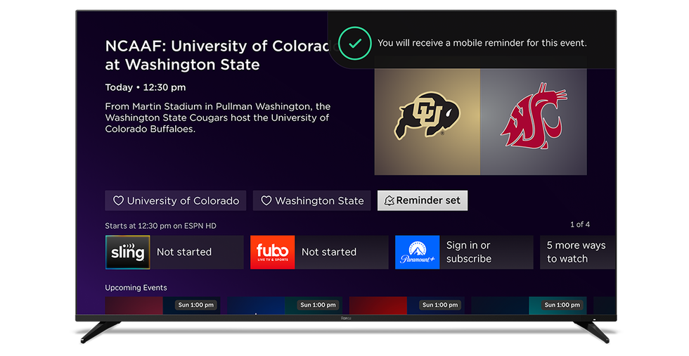 Roku sports game reminders