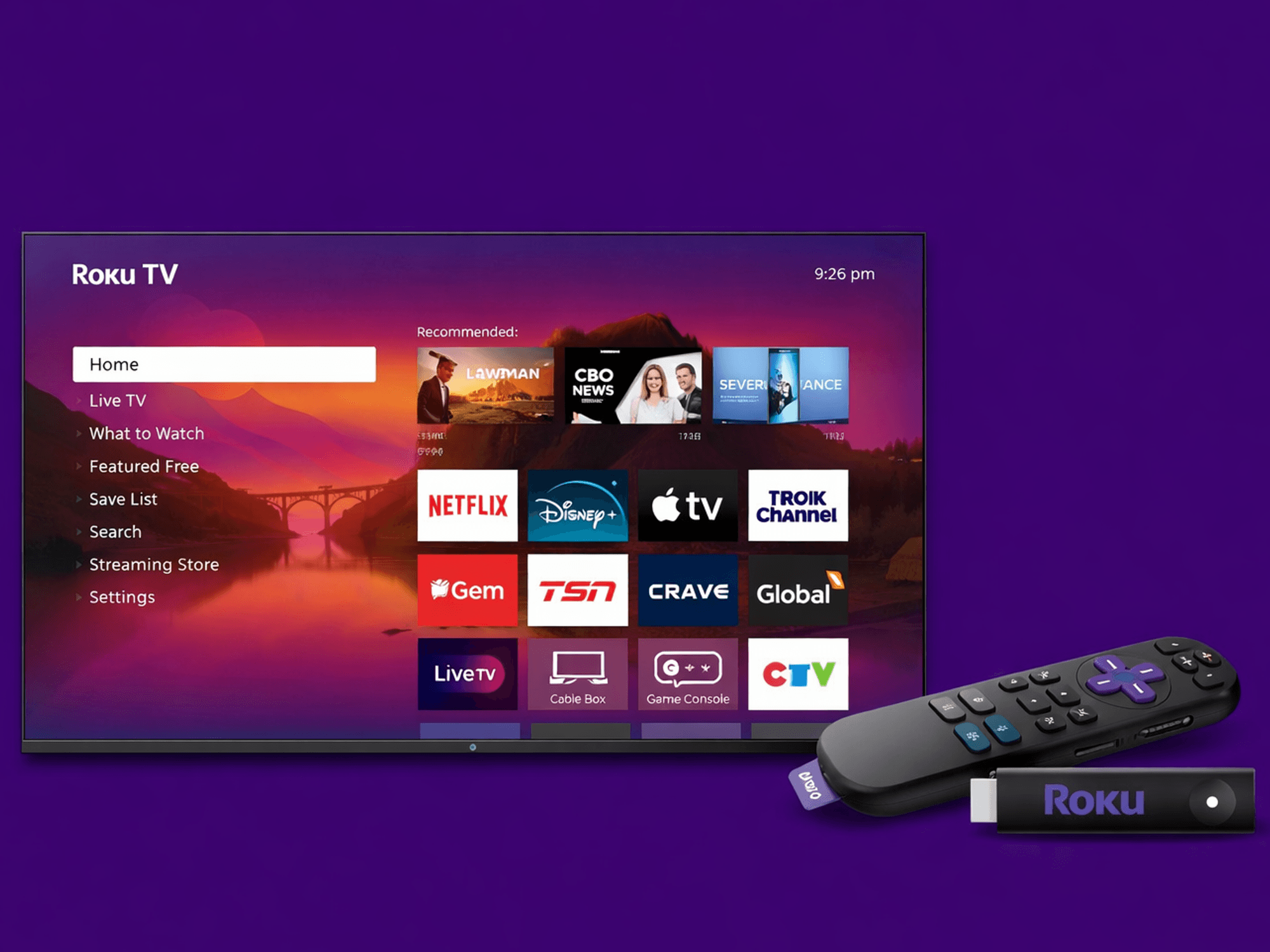 Roku streaming stick in front of TV