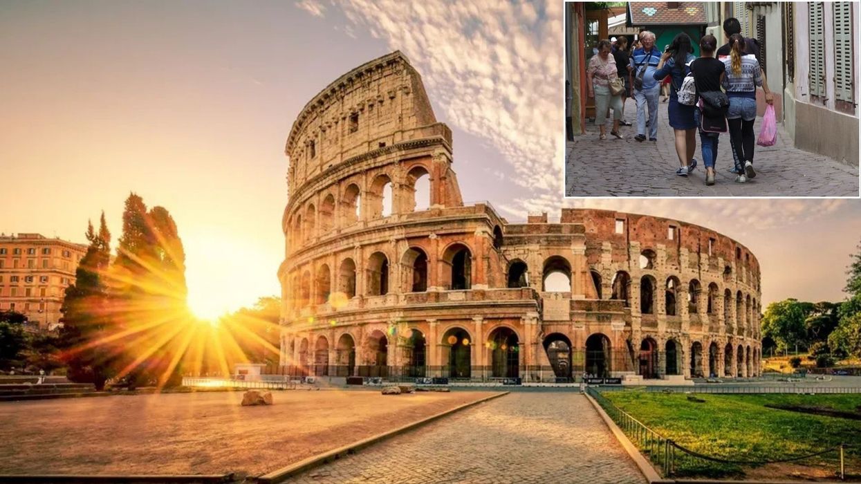 Roman Amphitheatre, people walking down a street
