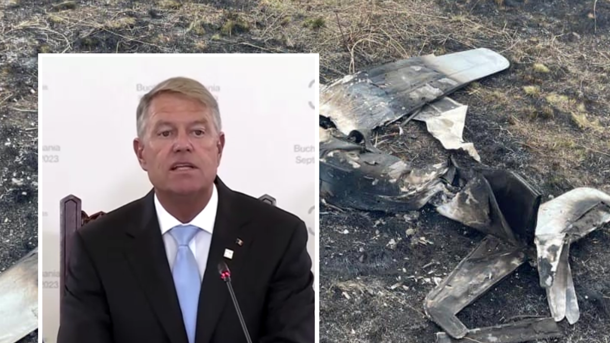 Romanian President composite with Russian drone debris from another incident