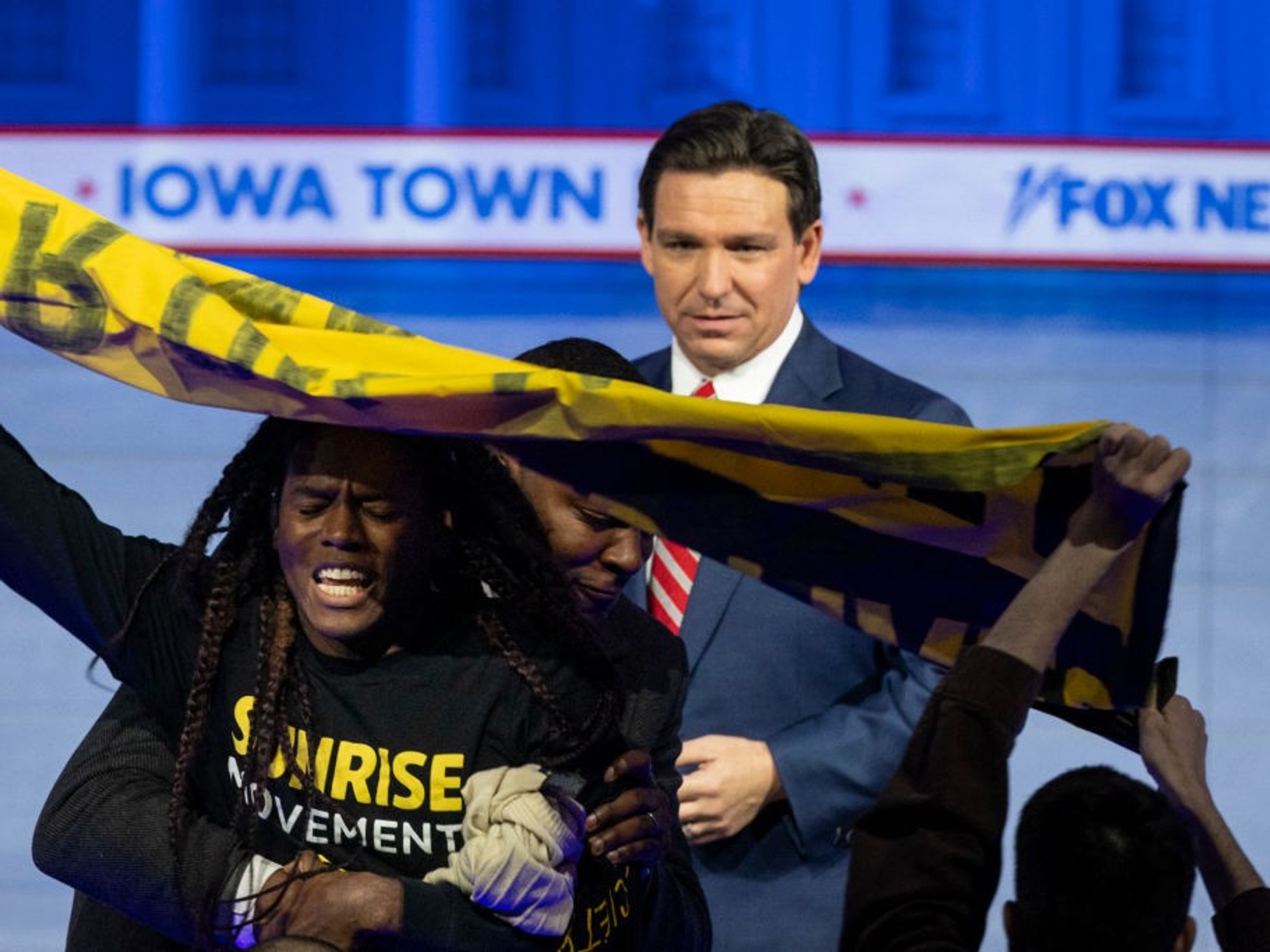 Ron DeSantis interrupted by protesters