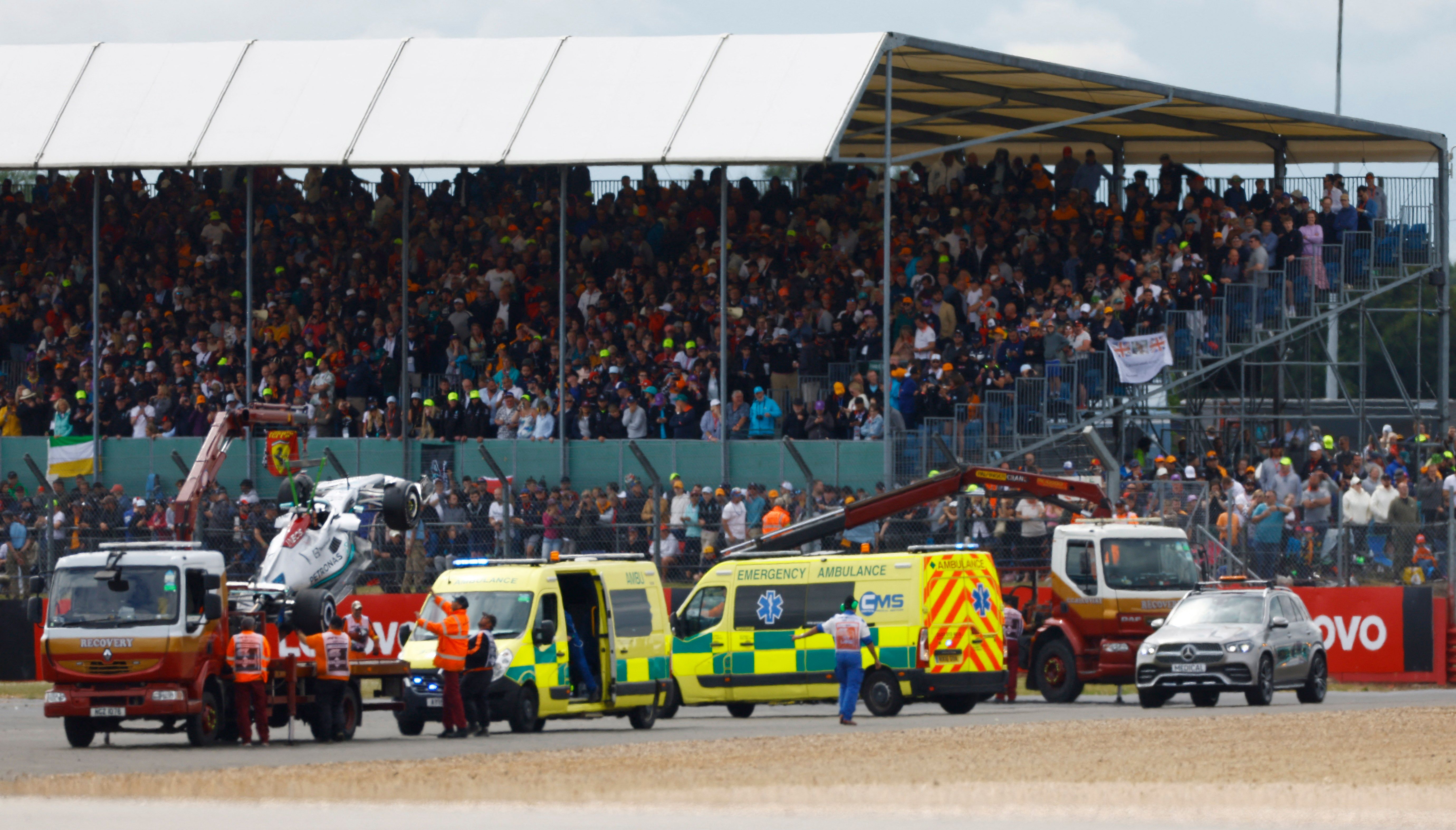 Rookie Guanyu Zhou has been stretchered away from the incident.