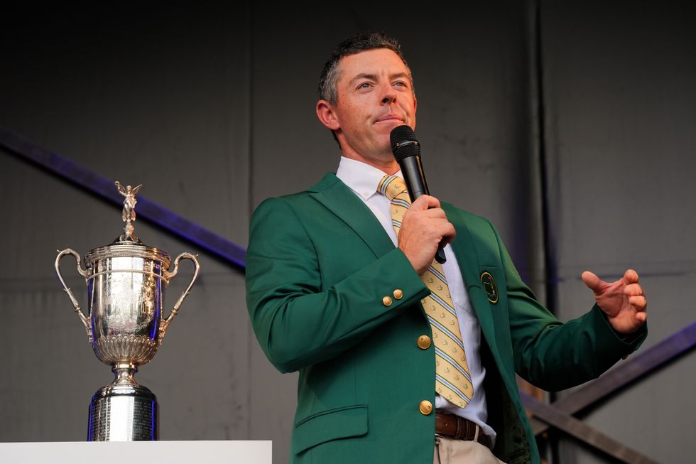 Rory McIlroy sported his green jacket after winning The Masters earlier this year as he addressed the crowd on his homecoming tournament