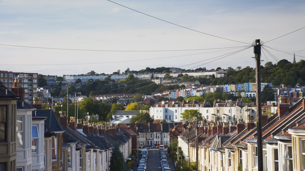Row of houses along street in Southville, Bristol, England, UK