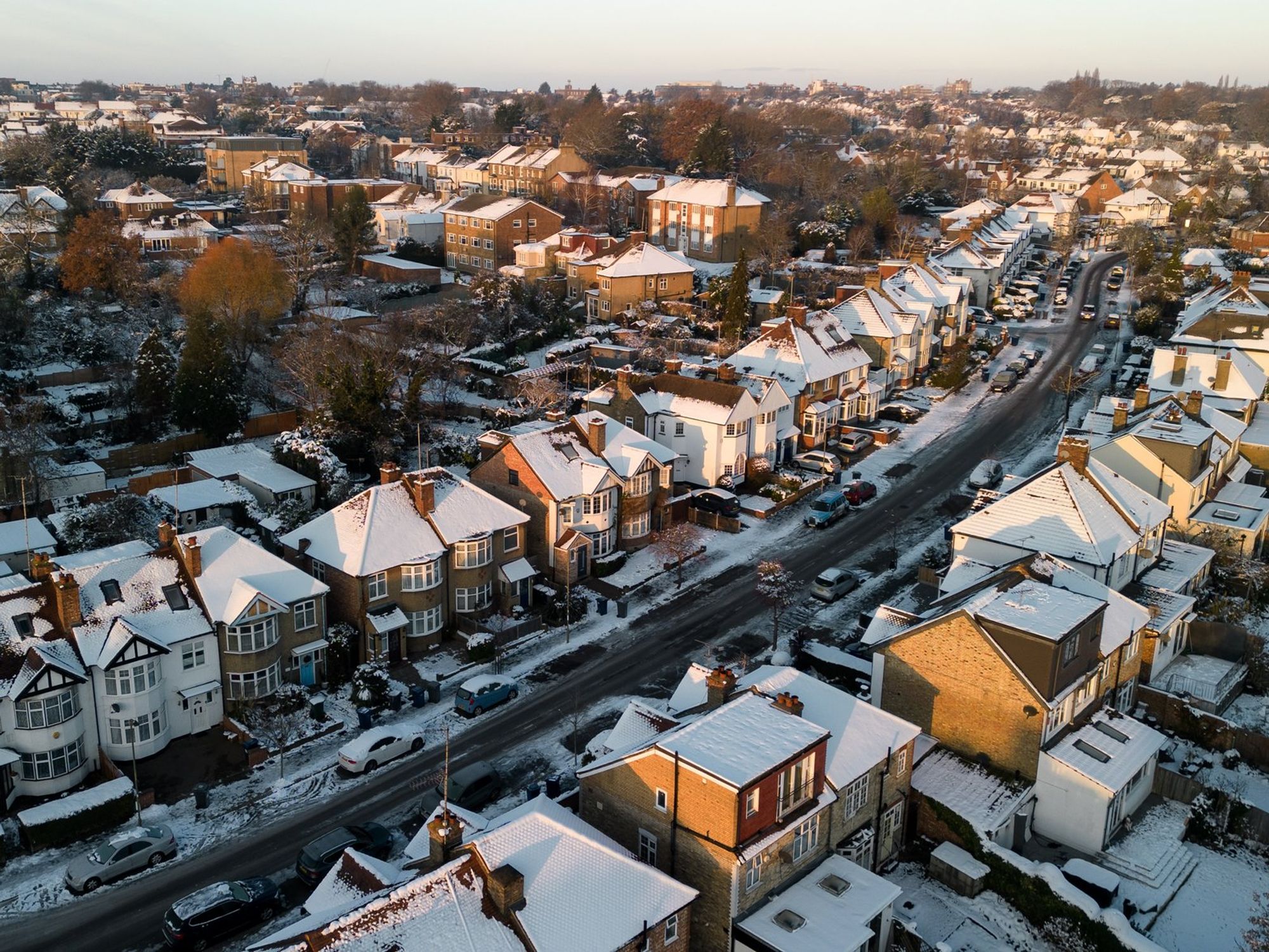 ROW OF HOUSES IN SNOW